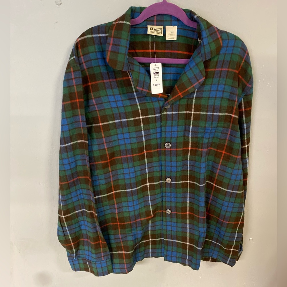 L L Bean Scotch Plaid Flannel Button Pajama Men’s Shirt. New With Tags.